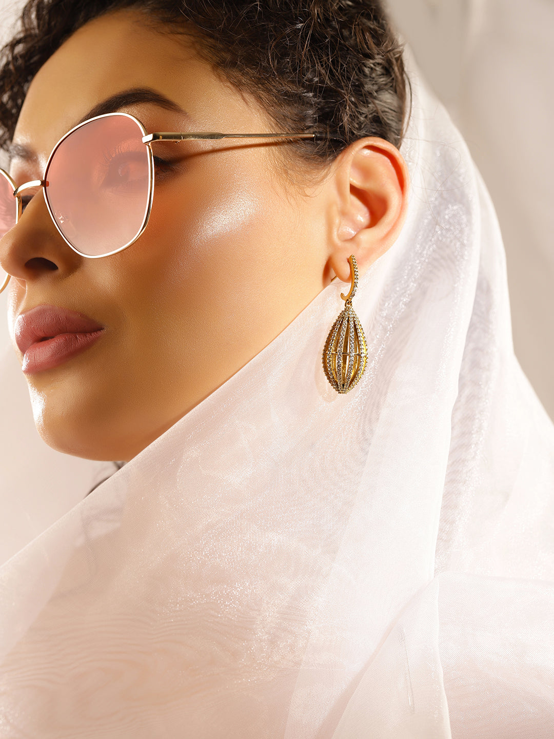 White Colour Gold Plated AD Drop Earring