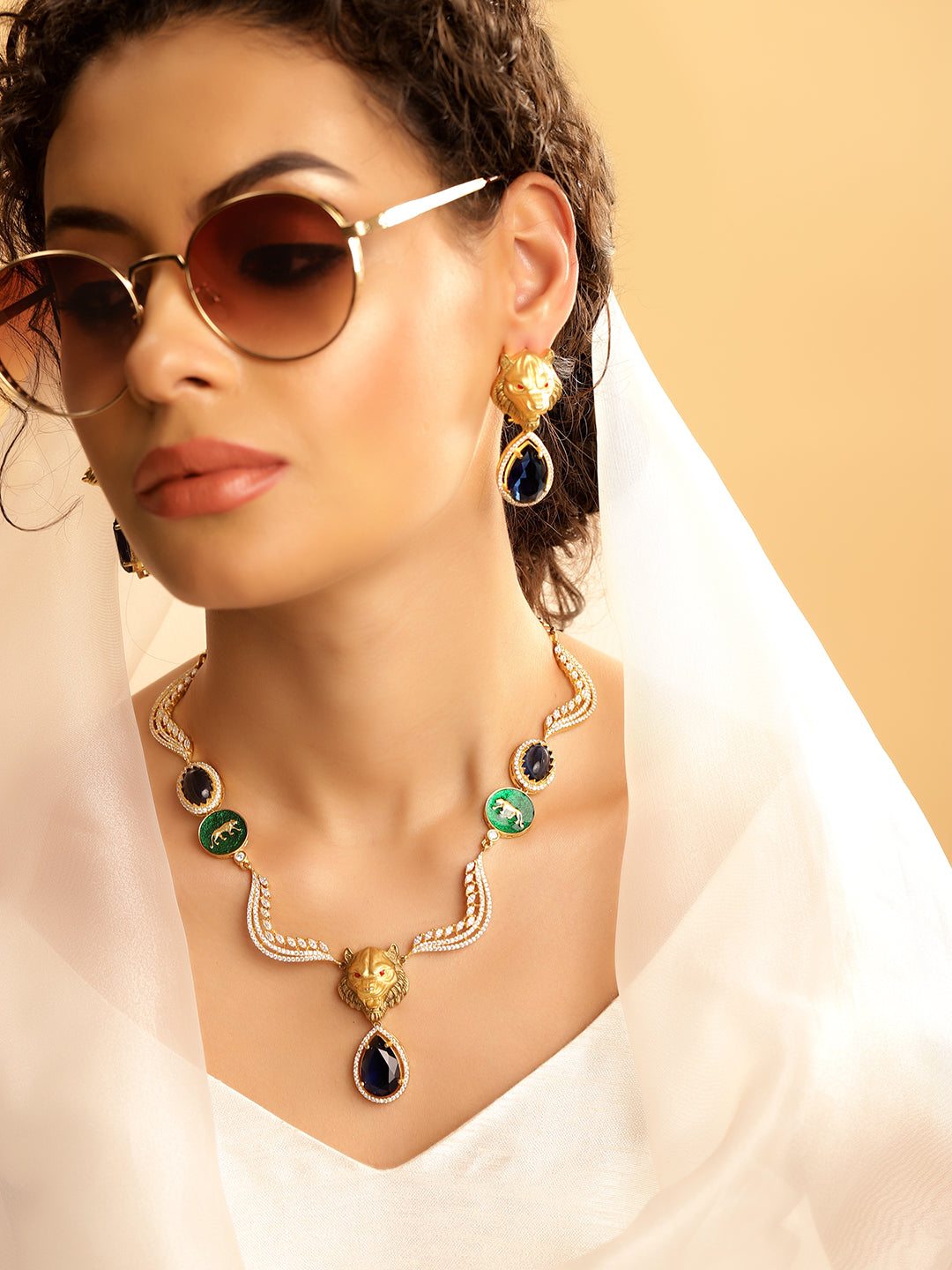 Multi Colour Gold Plated AD Jewellery Set