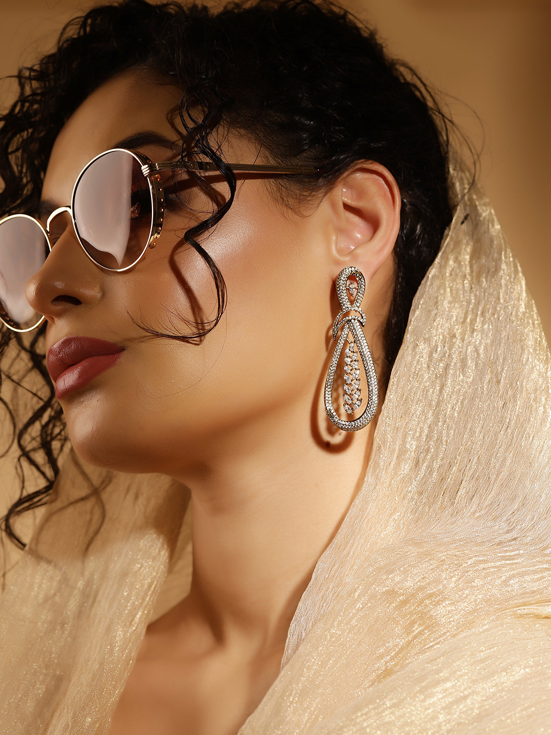 White Colour Gold Plated AD Drop Earring