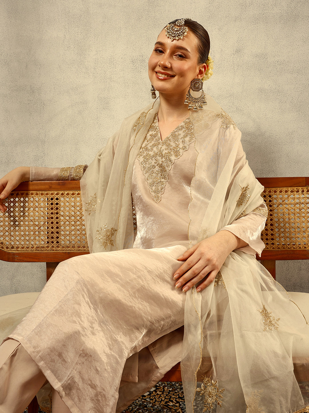 Cording & Zari Embroidered  Festive Kurta with Trouser & Embellished Dupatta