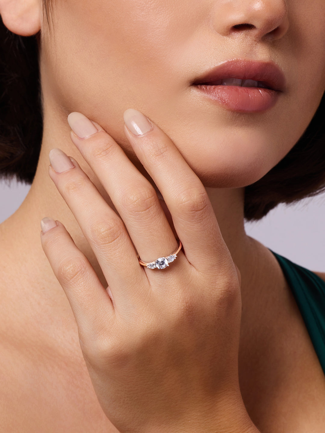 925 Silver Gold Plated Zircon Studded Ring