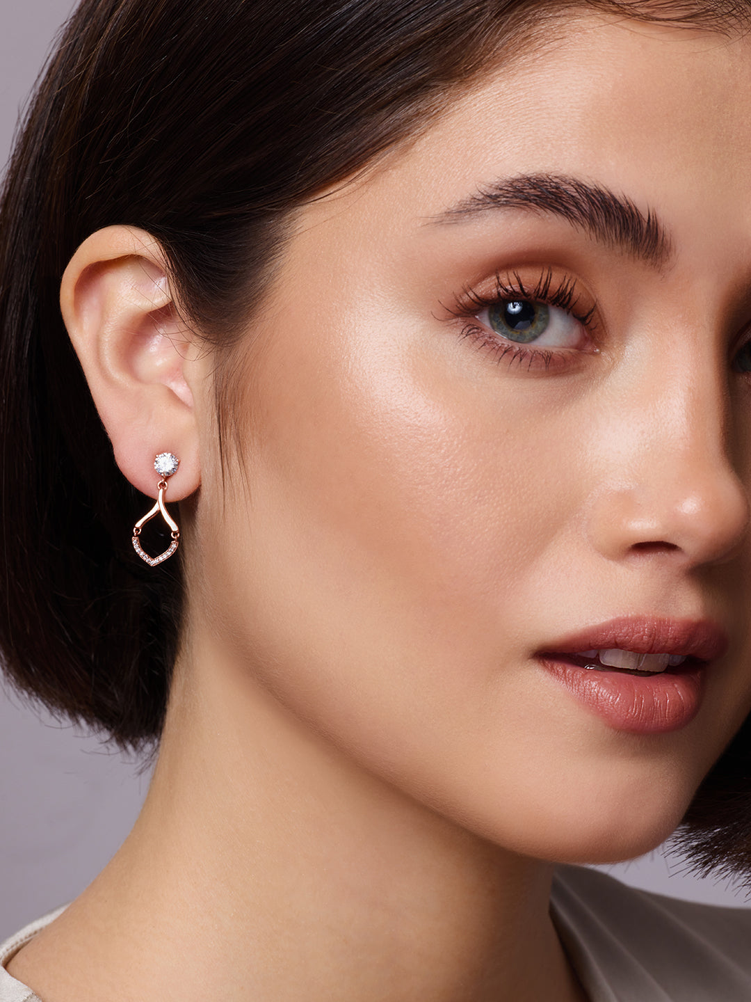 925 Silver Rose Gold Plated Zircon Drop Earrings