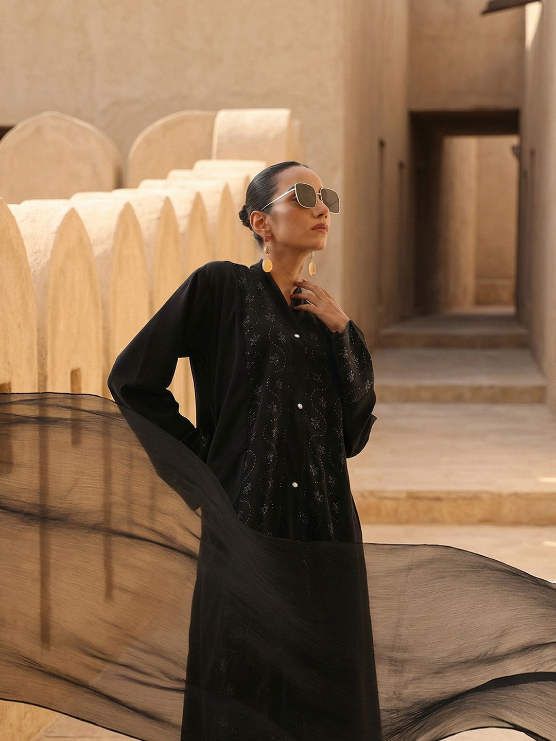 Rich Black Relaxed Abaya With Hijab