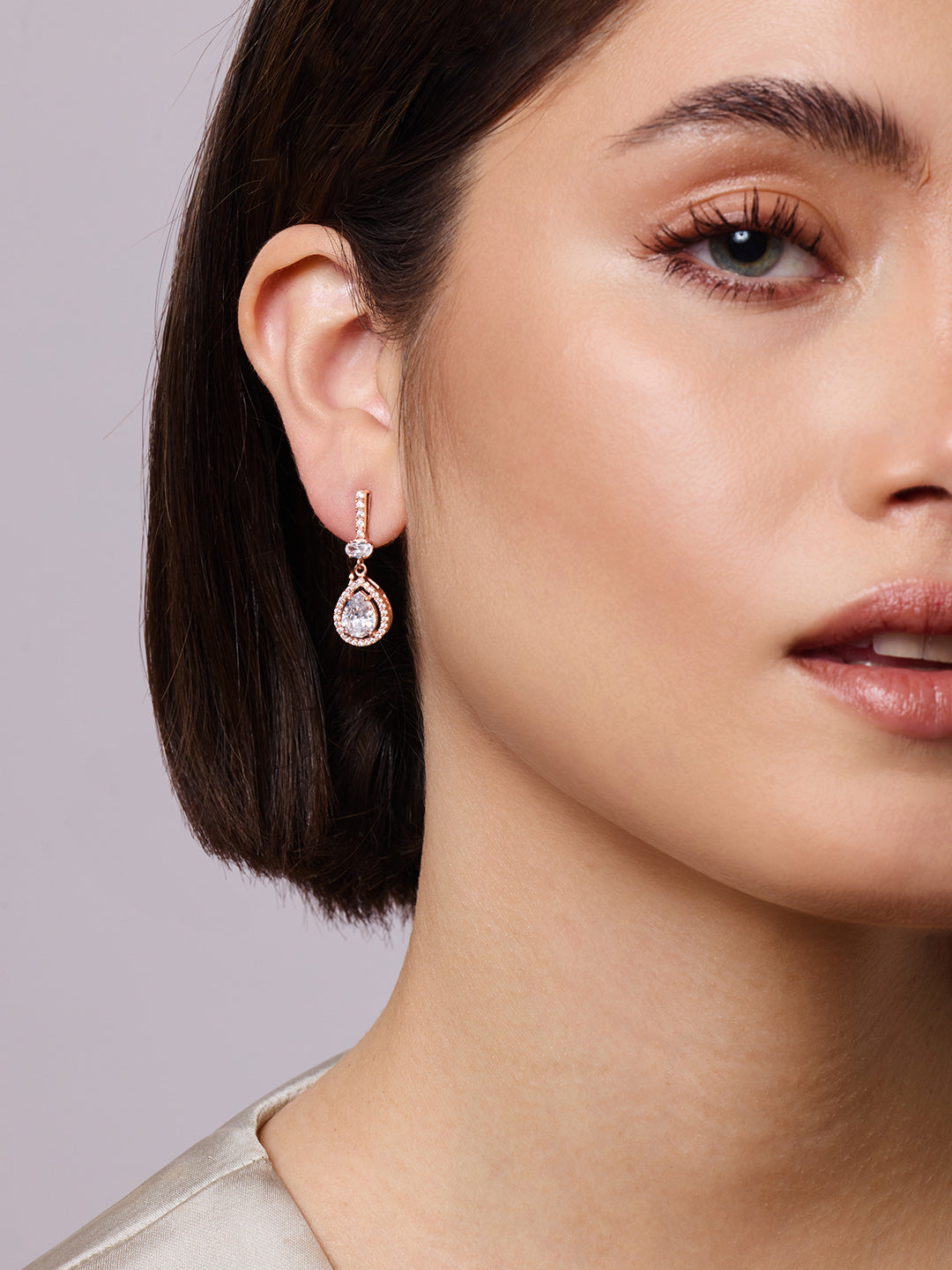 925 Silver Rose Gold Plated Zircon Drop Earring