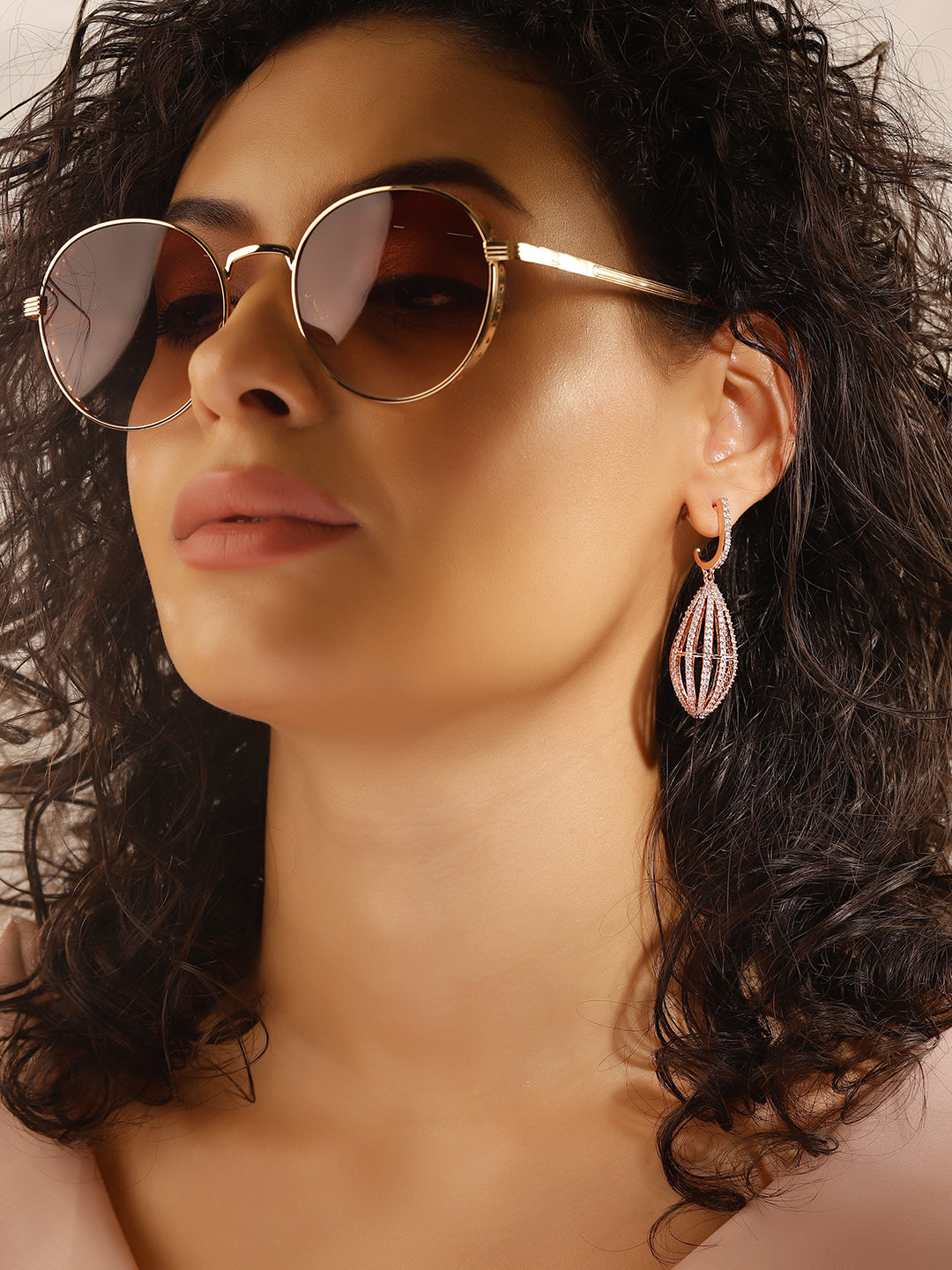 White Colour Rose Gold Plated AD Drop Earring