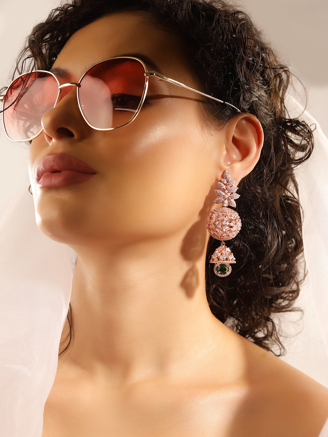 White Colour Rose Gold Plated AD Drop Earring