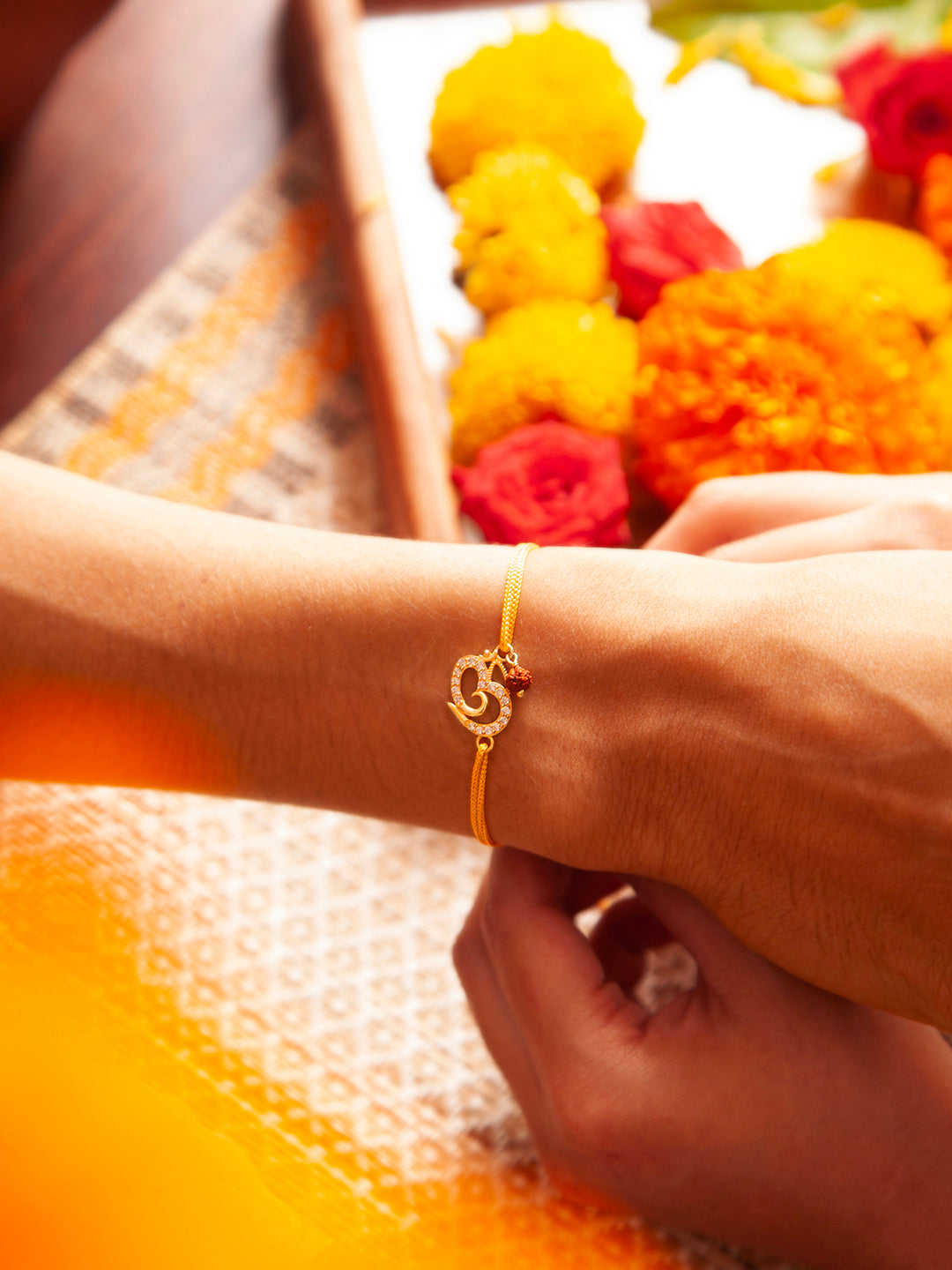 925 Silver White Colour Stoned Gold Plated Rakhi