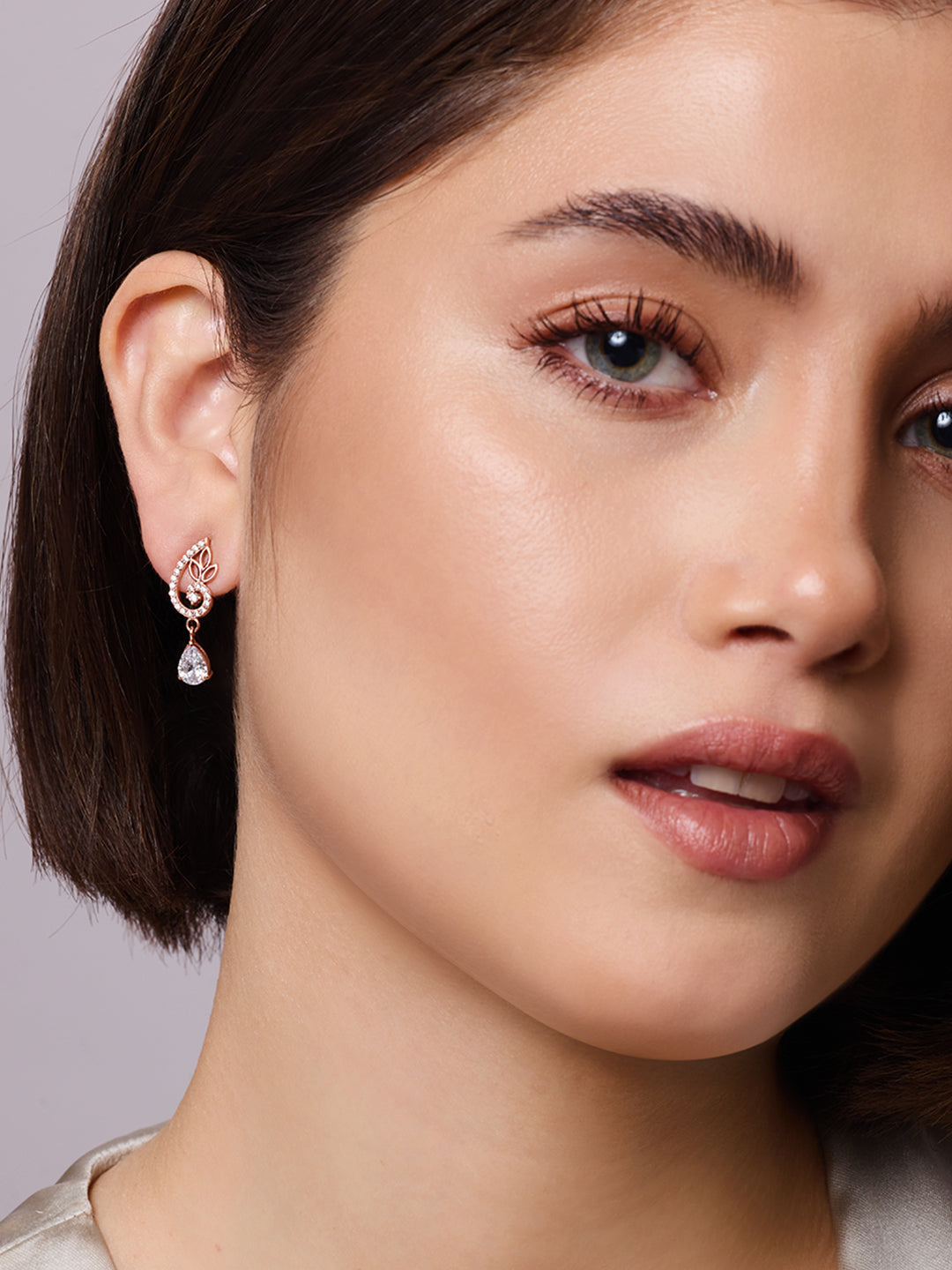 925 Silver Rose Gold Plated Zircon Drop Earring