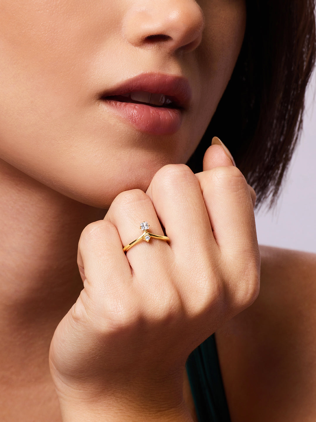 925 Silver Gold Plated Zircon Ring