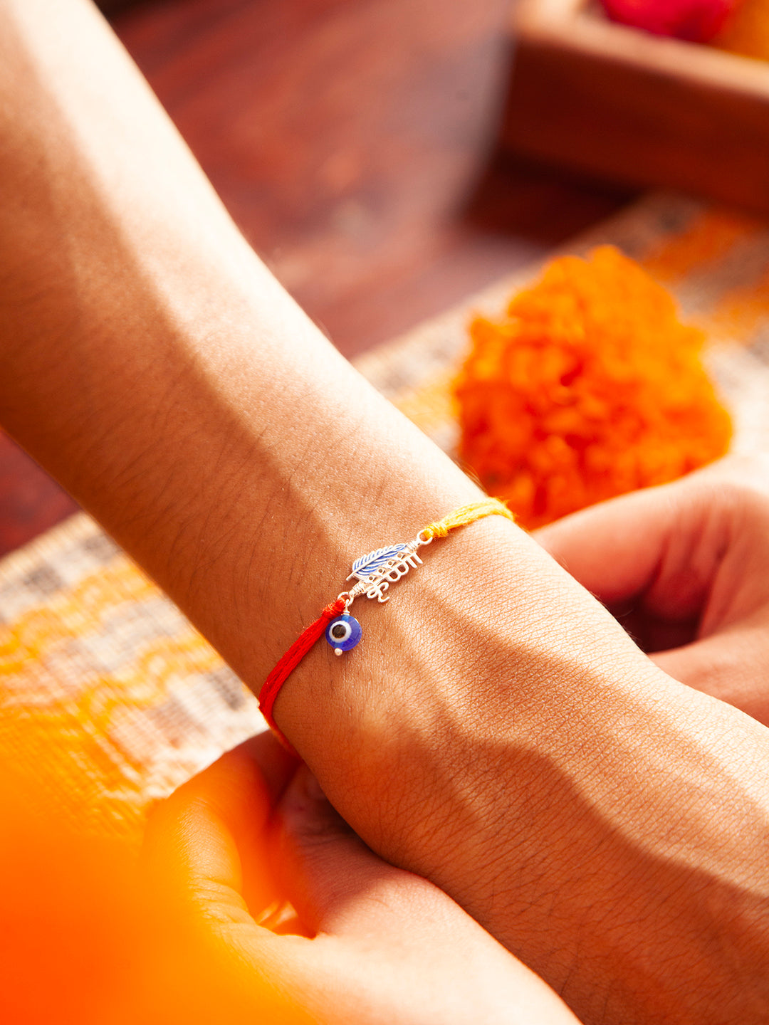 925 Silver Blue Colour Silver Plated Rakhi