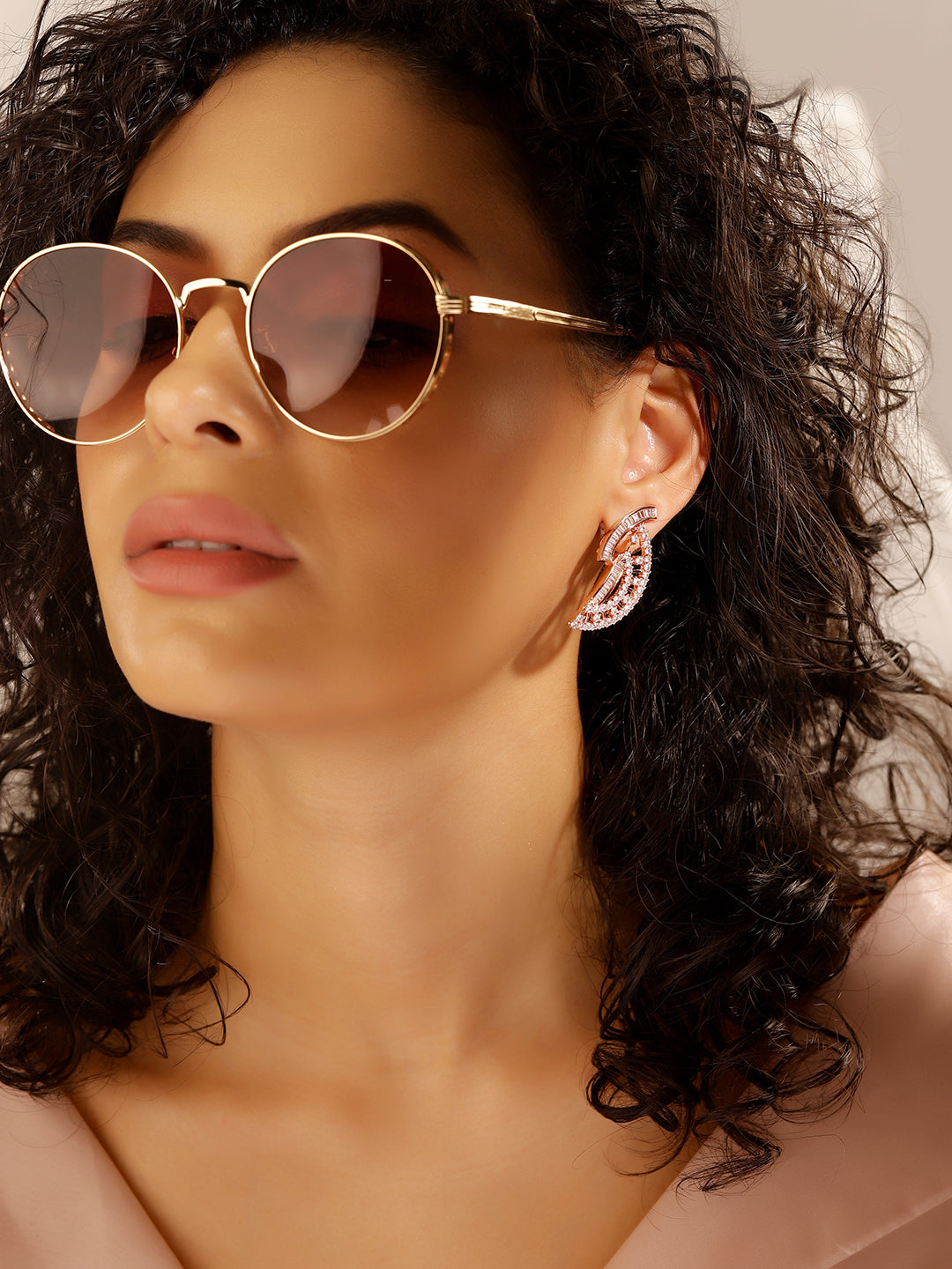 White Colour Rose Gold Plated AD Drop Earring