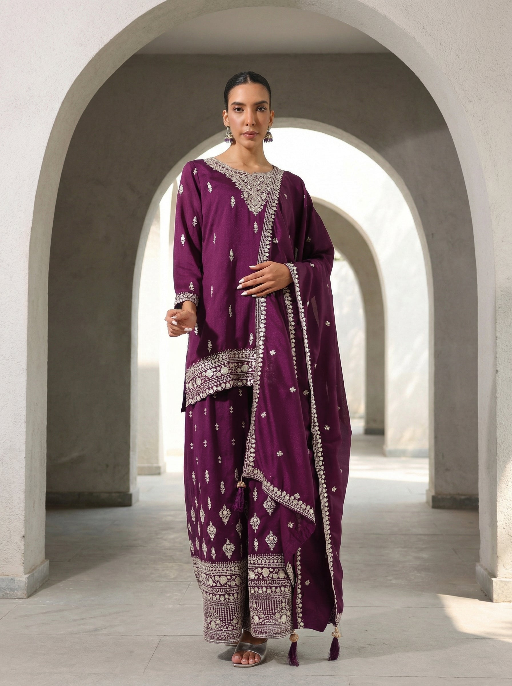 Rich Purple Embroidered  kurta set