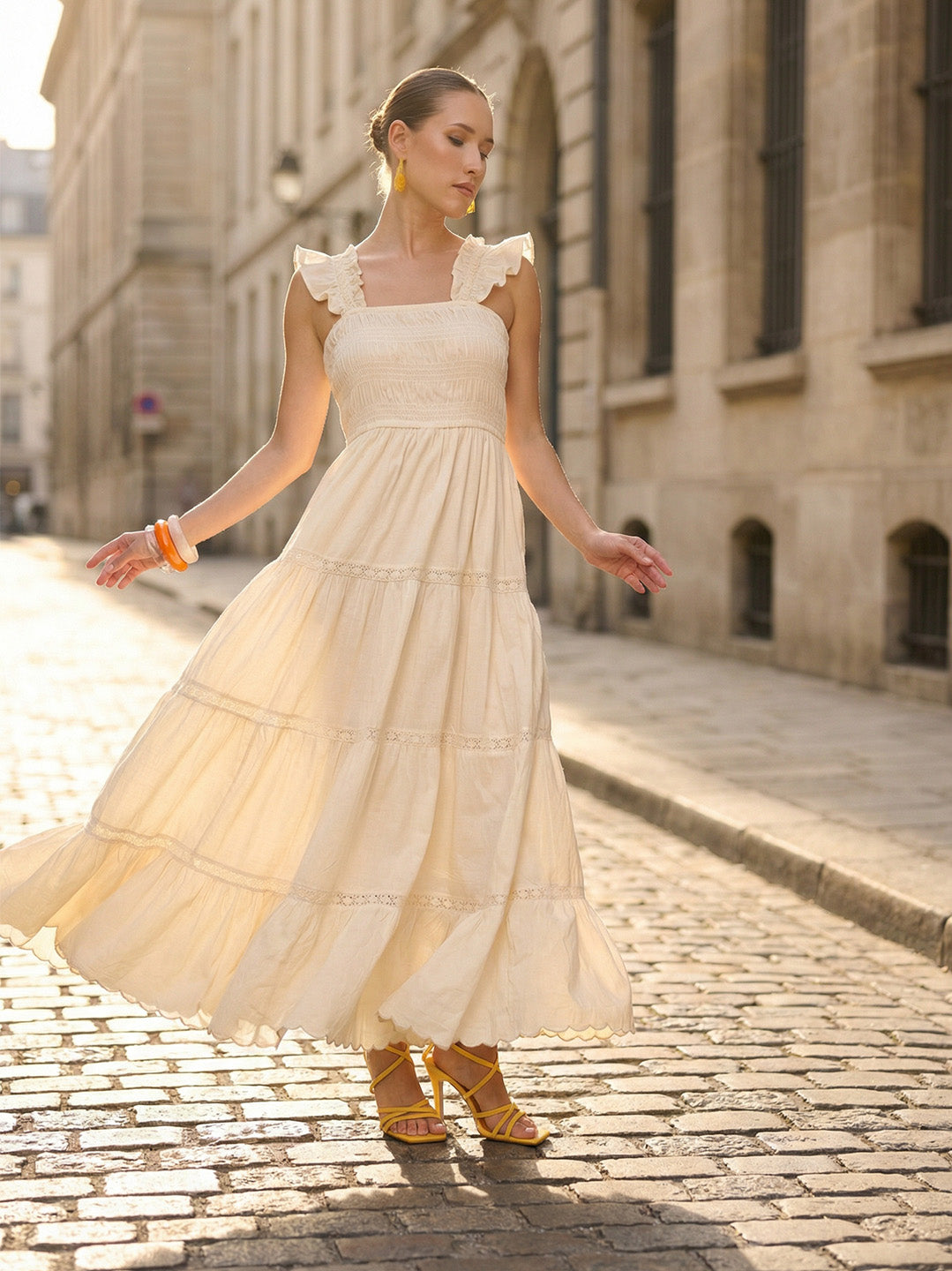 Comfy Beige Tiered Dresses