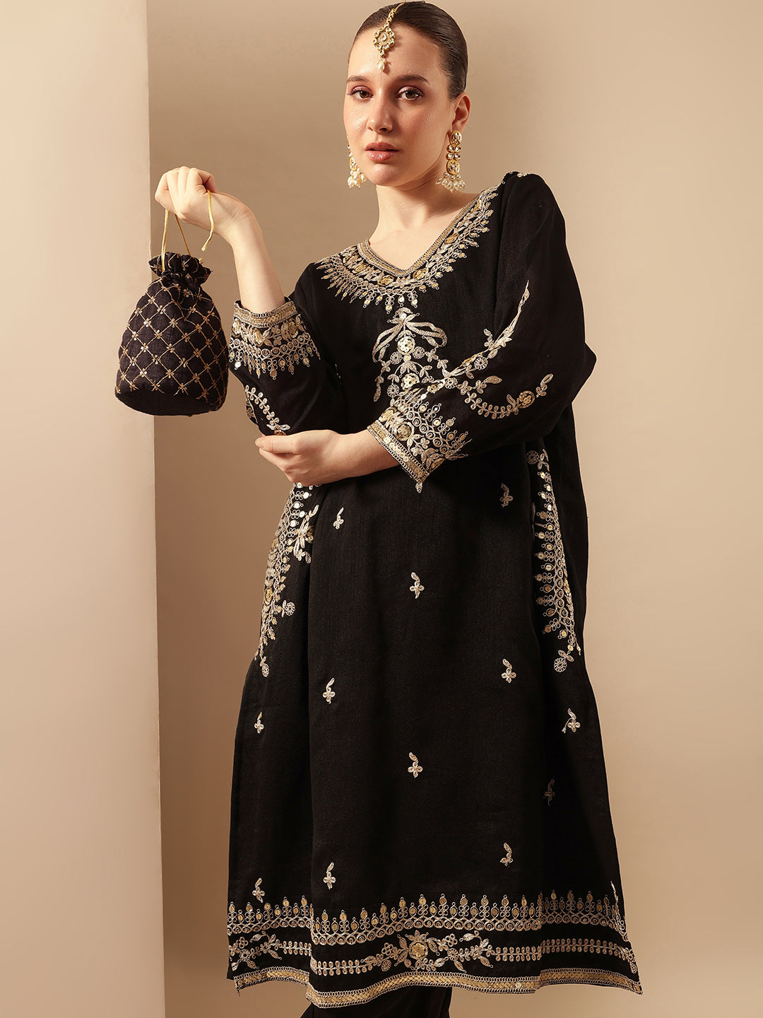 Rich Black A Line Kurta Sets
