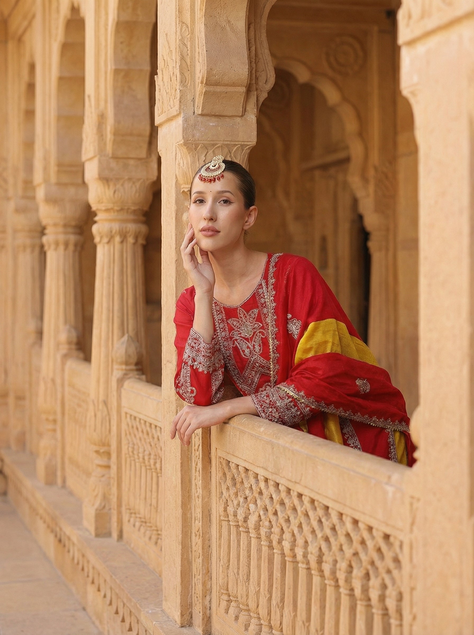 Rich Red Embroidered Straight Kurta sets