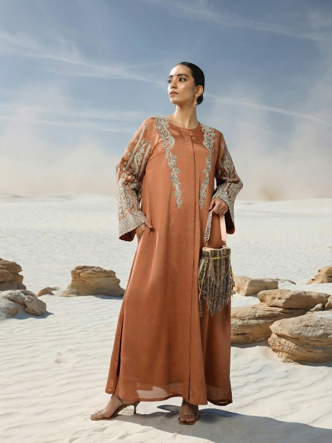 Rich Rust Relaxed  Embroidered Abaya
