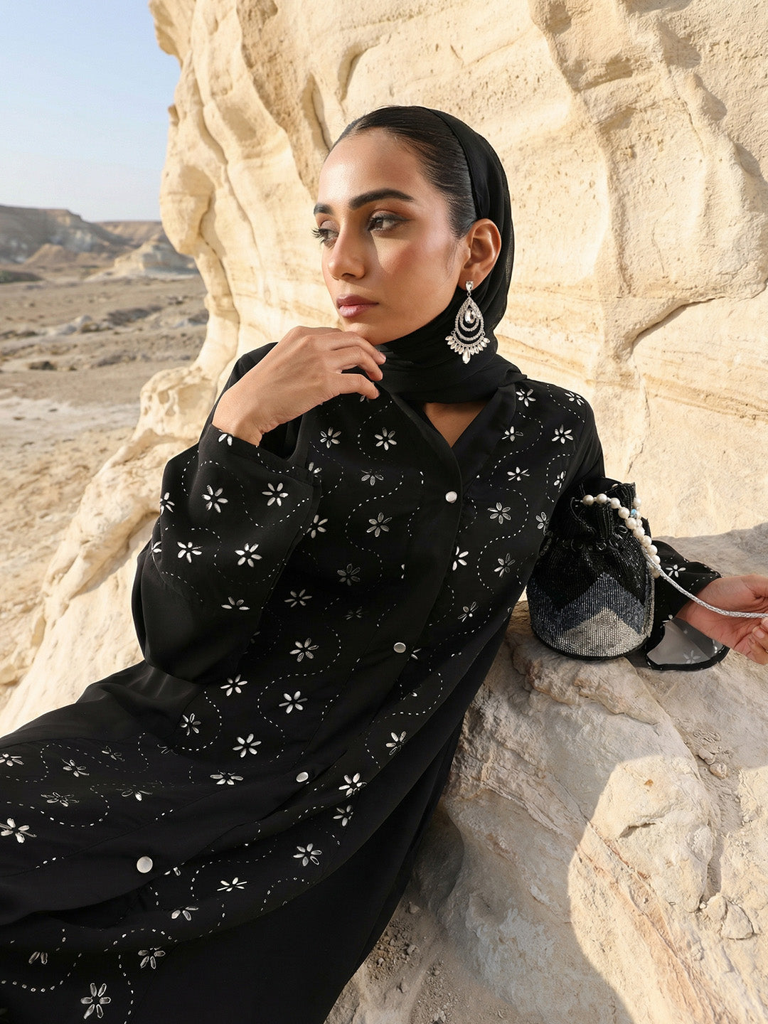 Rich Black Relaxed Abaya With Hijab