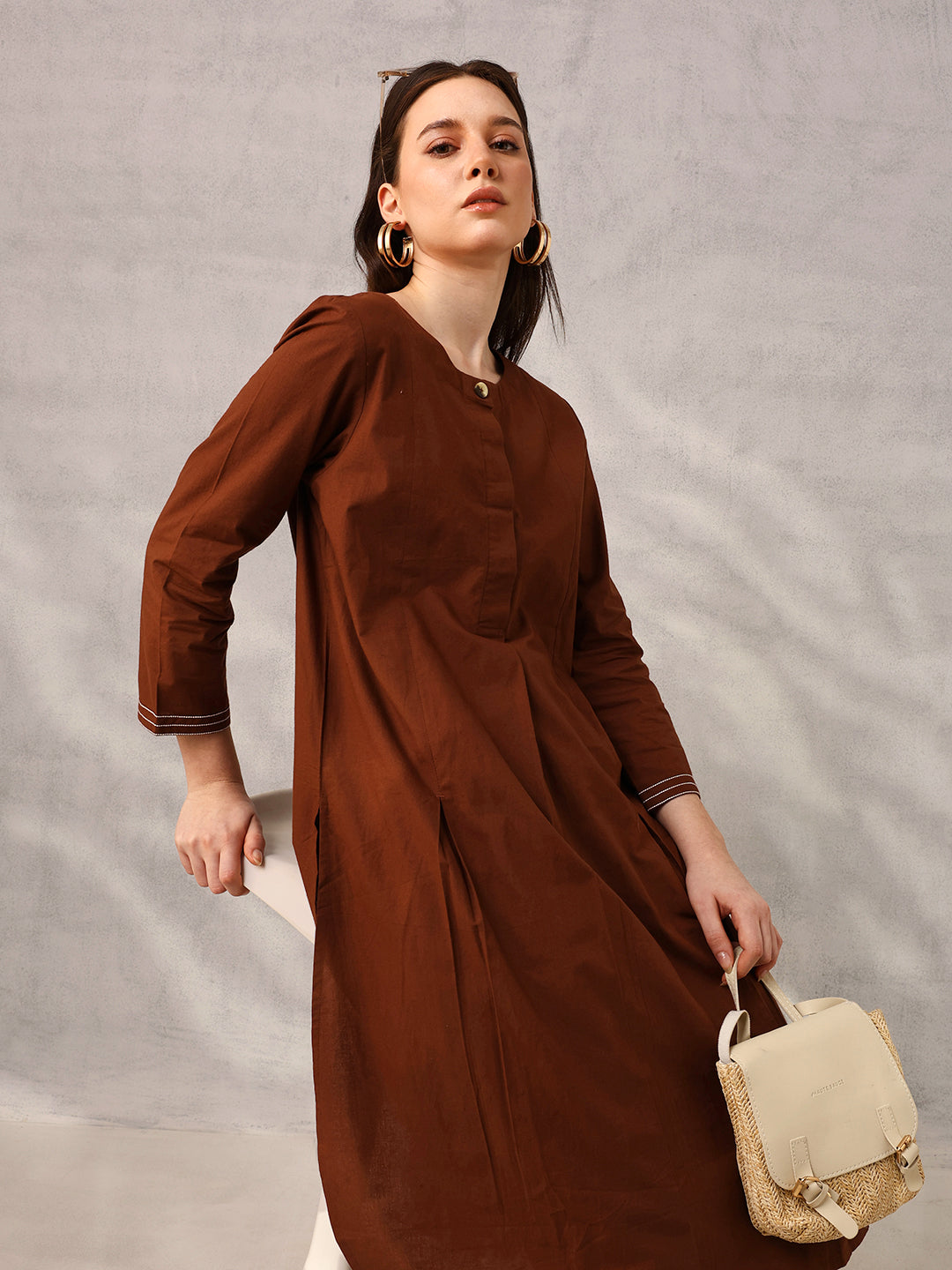 Comfy Brown Poplin Solid Relaxed Fit Co-ord set