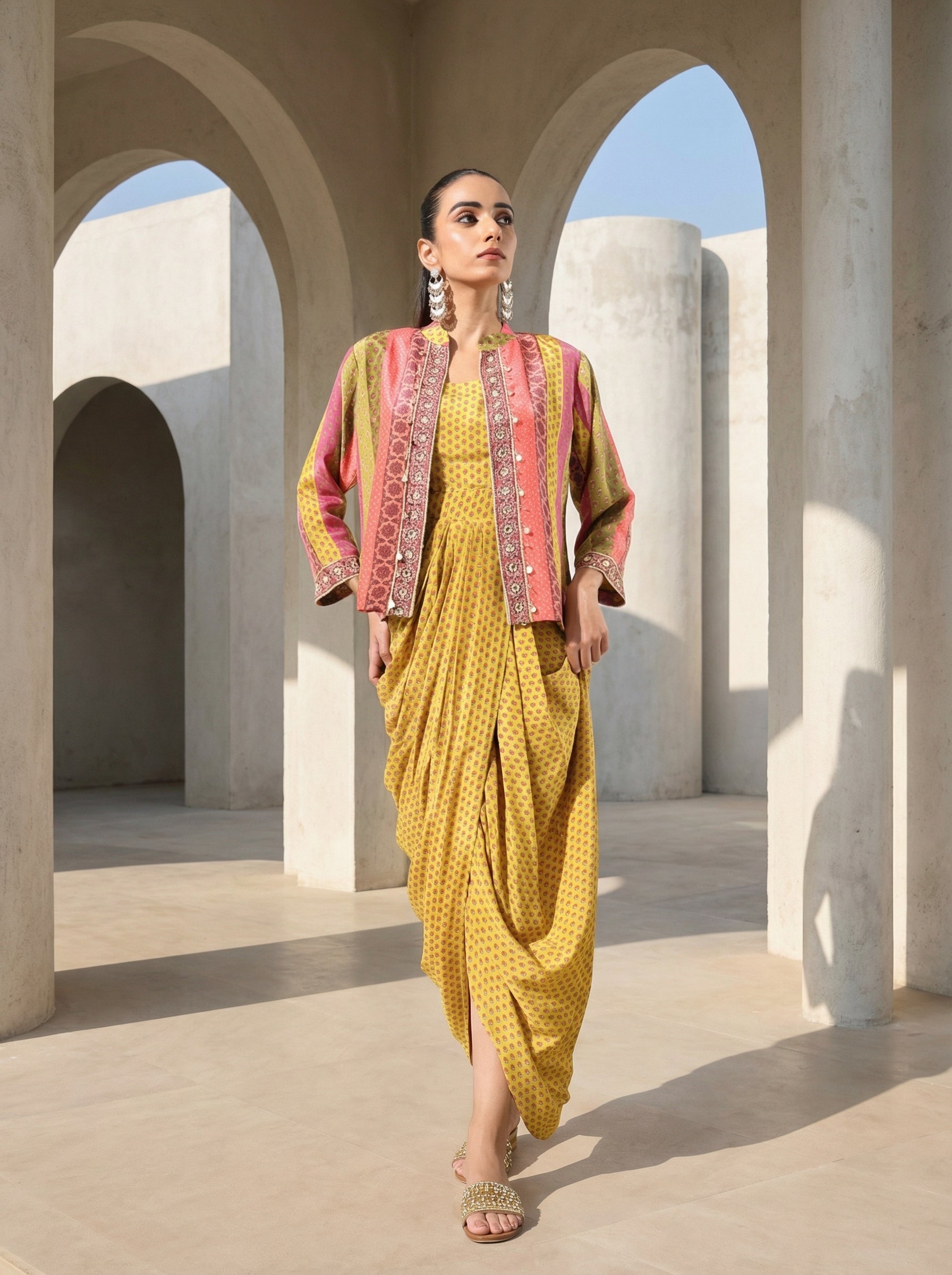 Rich Mustard Embroidered  Drape Co- ord set