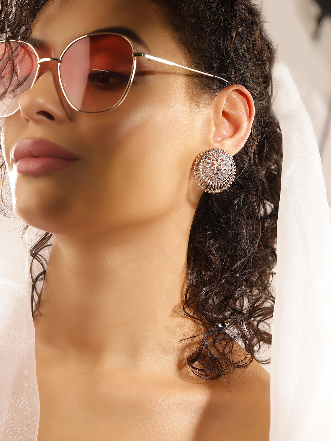 White Colour Silver Plated AD Studs Earring