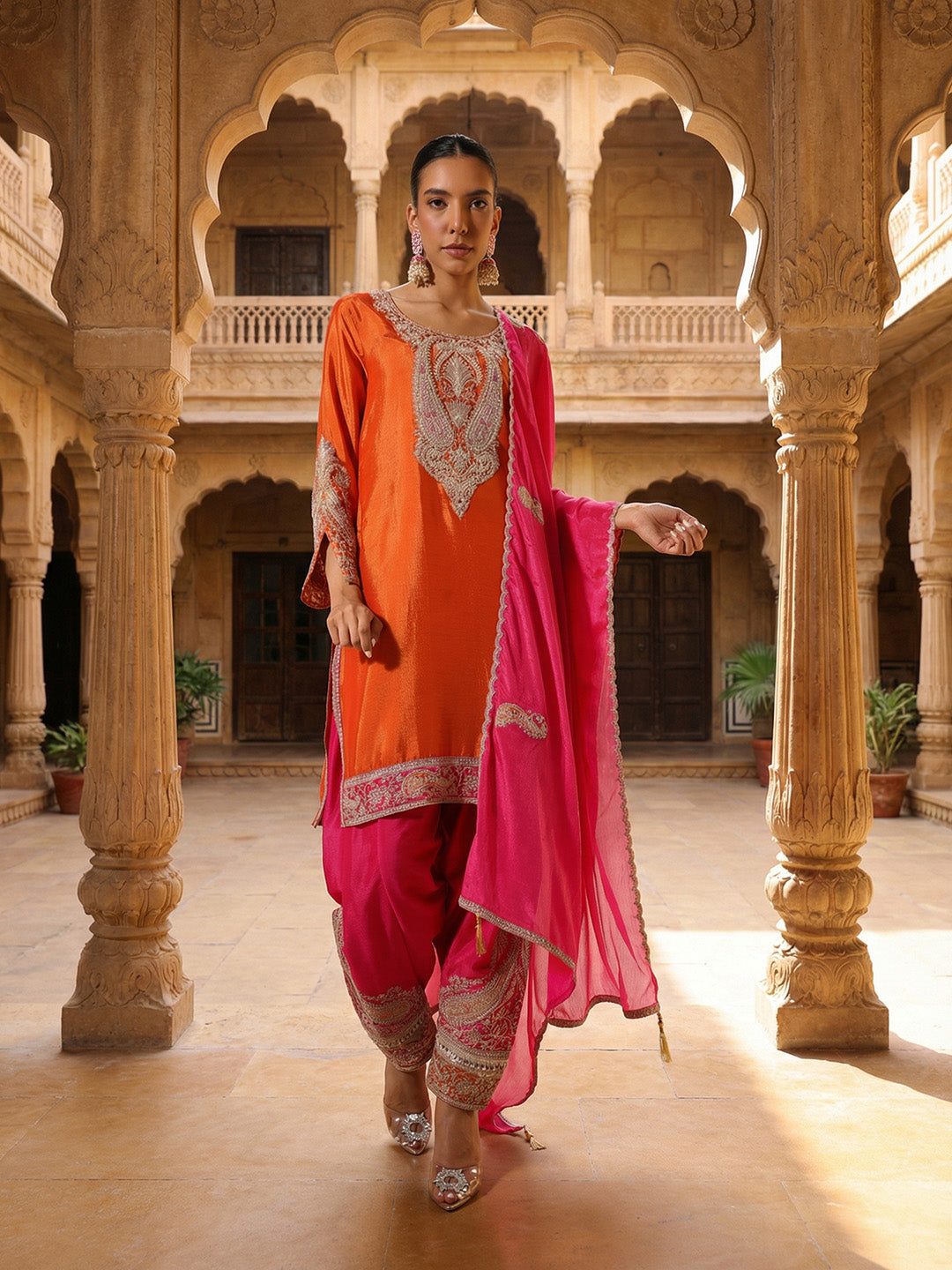 Rich Orange  Straight Kurta sets