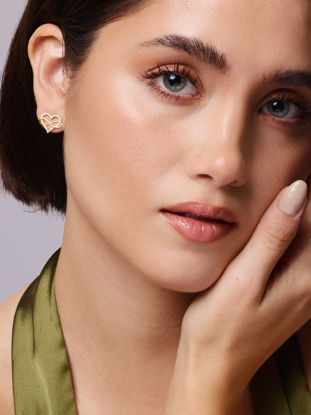 925 Silver Gold Plated Zircon Heart Stud Earring