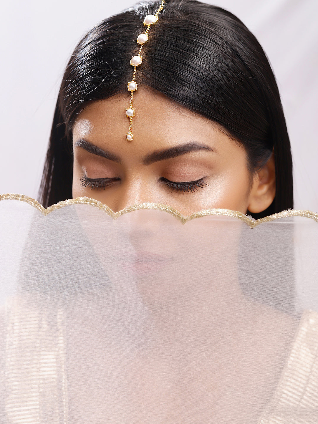 WhiteColour Gold Plated Pearl Mangtika