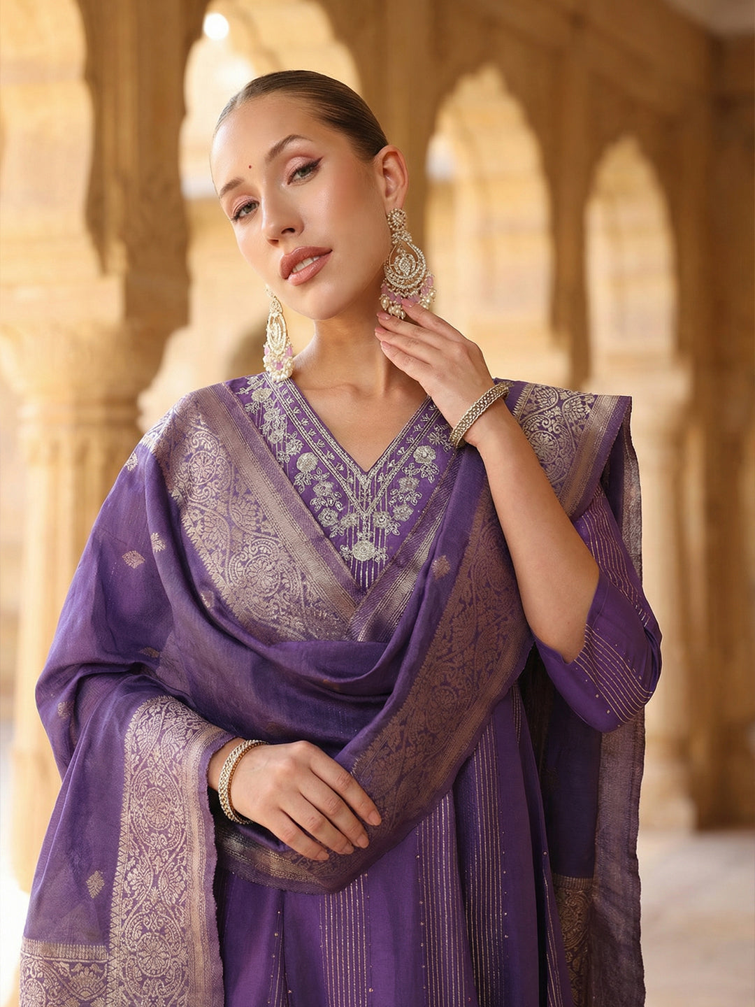 Rich Purple Embroidered A- Line Kurta sets