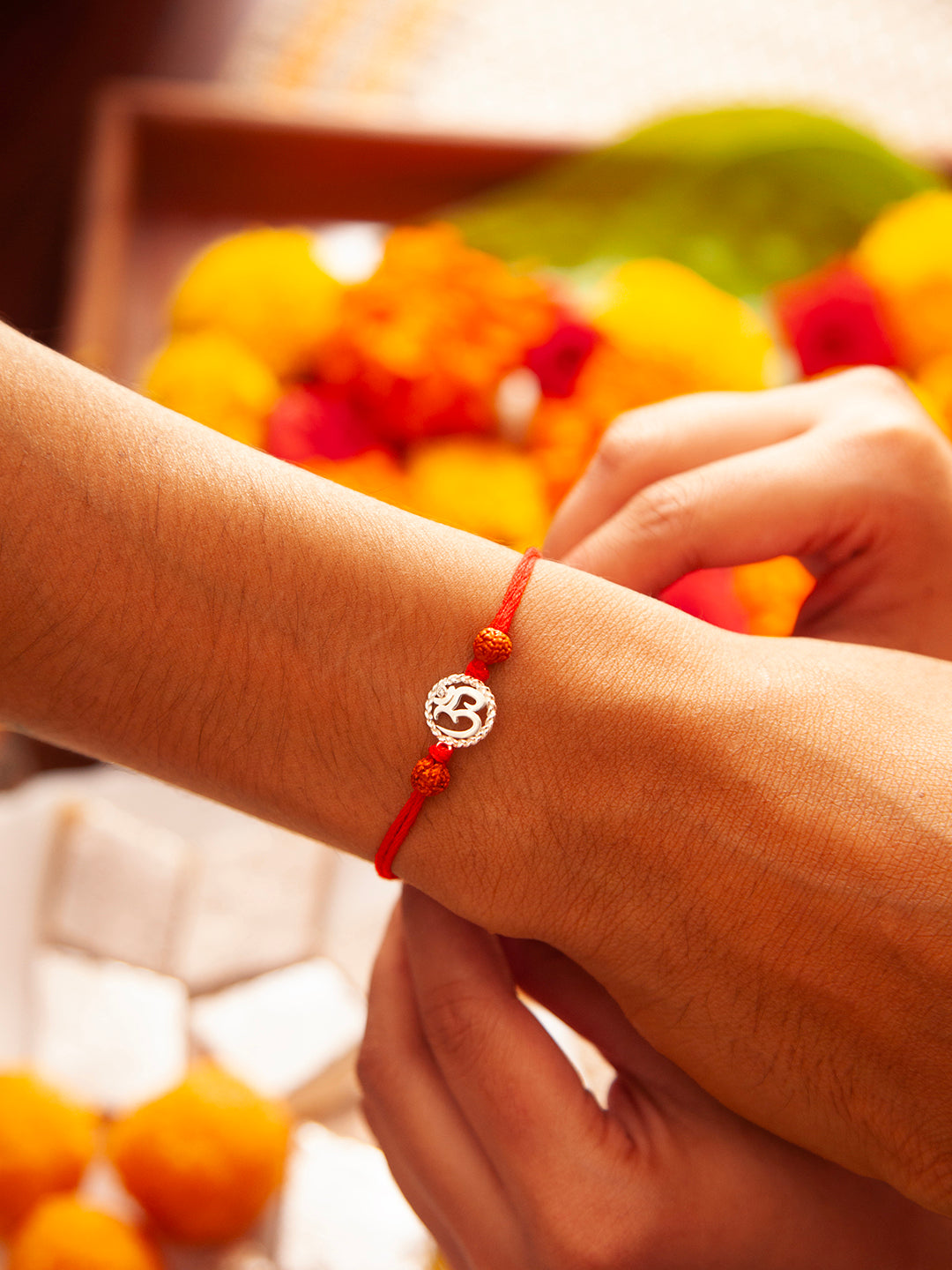 925 Silver White Colour Stone Silver Plated Rakhi