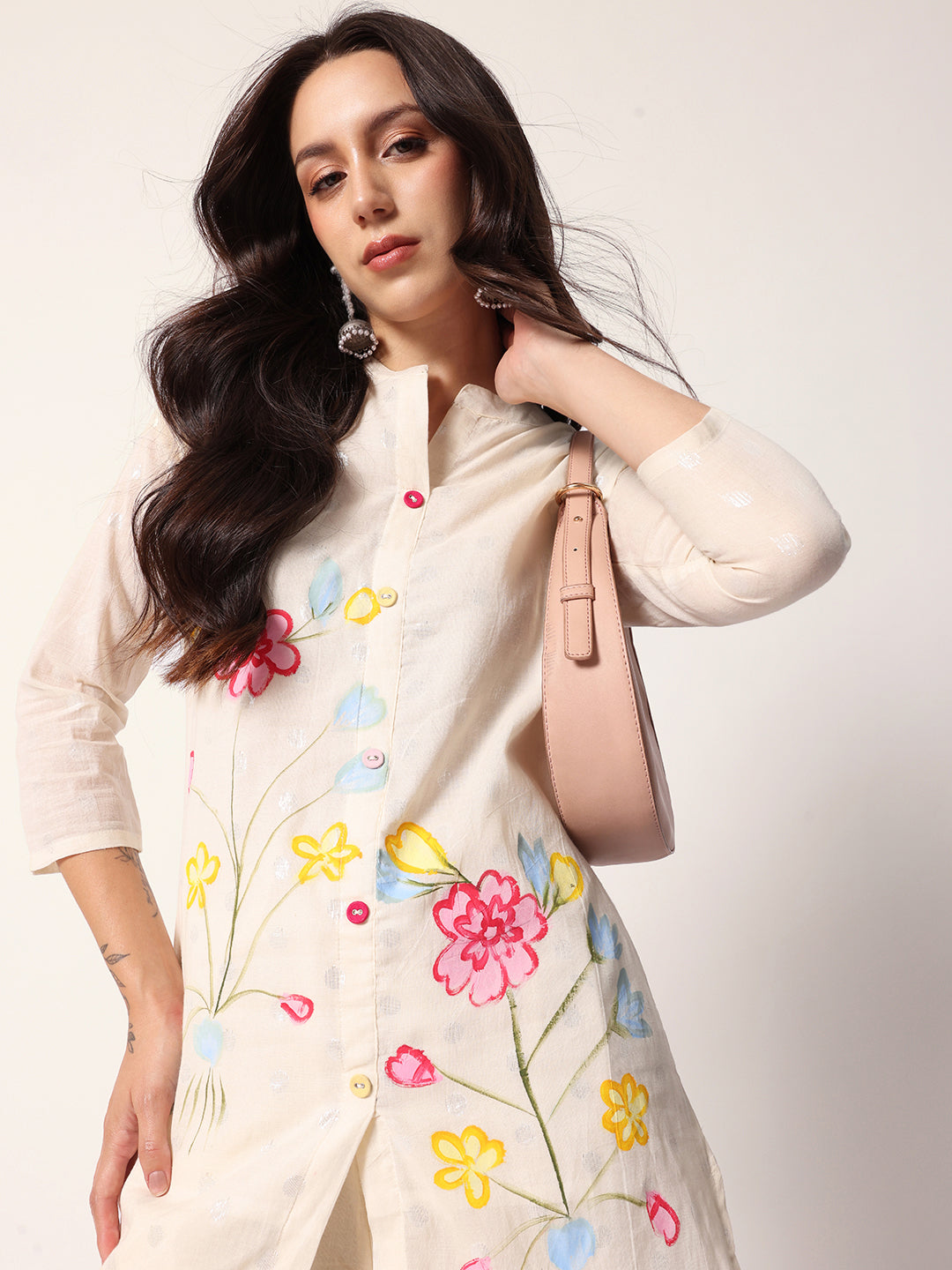 Comfy OffWhite Cotton handpainted Straight Fit co-ord set