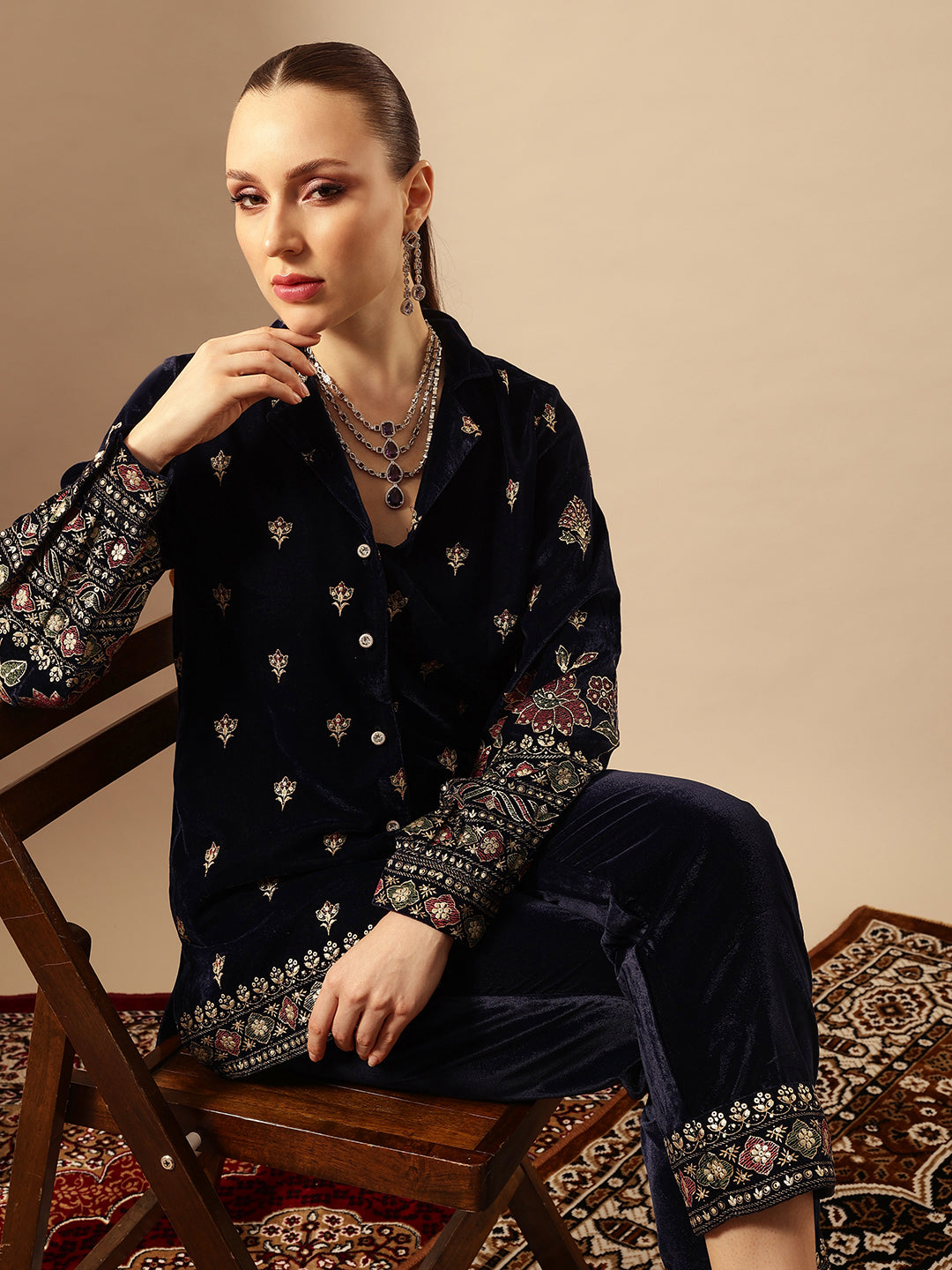 Rich Navy Blue  Regular Co-ords