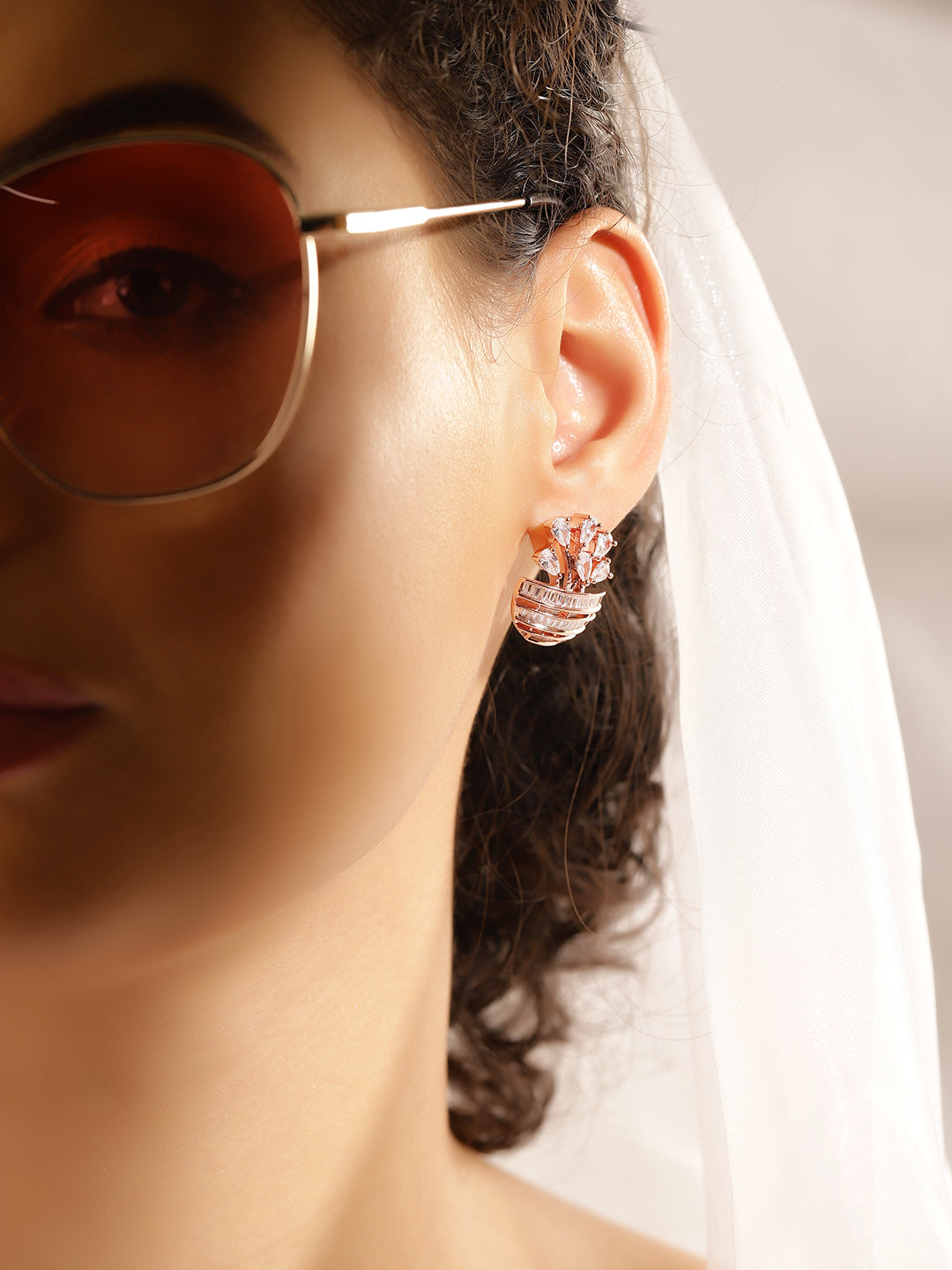 White Colour Rose Gold Plated AD Studs Earring