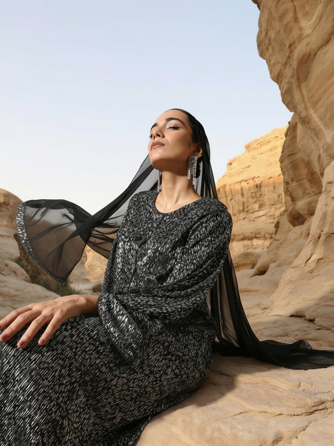 Rich  Black Printed Abaya with Hijab