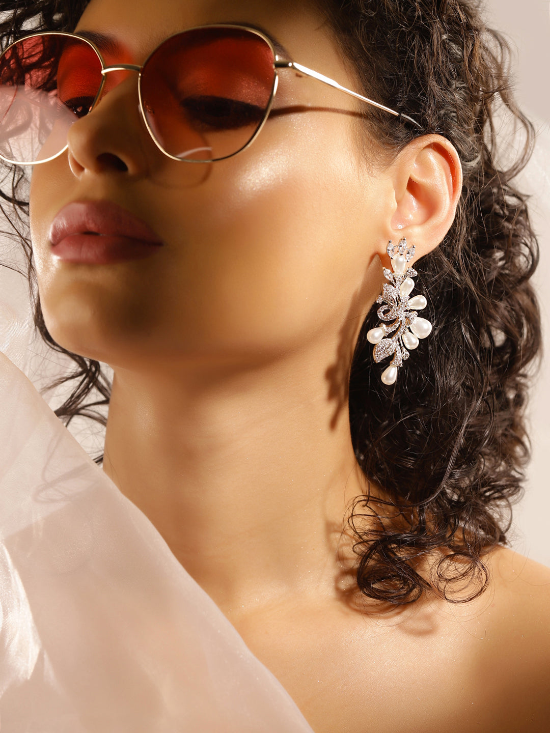 White Colour Silver Plated AD Drop Earring