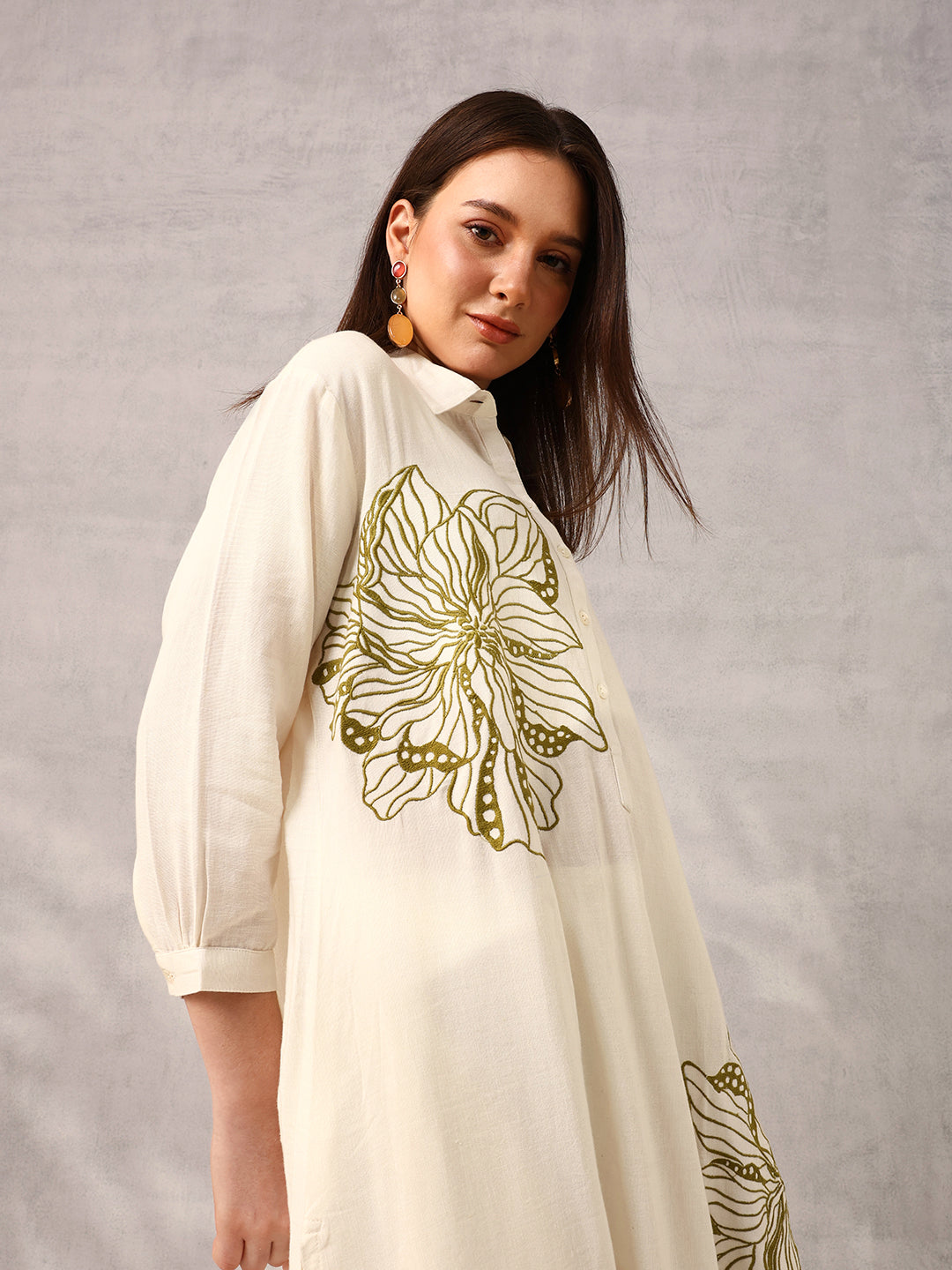 Ishin Off White Smart Workwear Embroidered Kurta with Palazzo