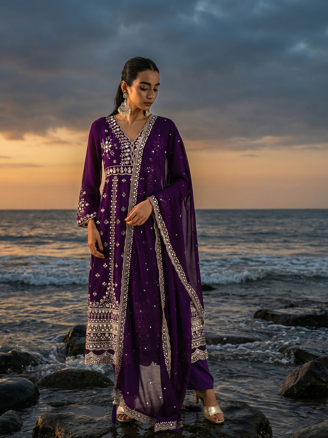 Rich Purple Embroidered Anarkali Kurta sets