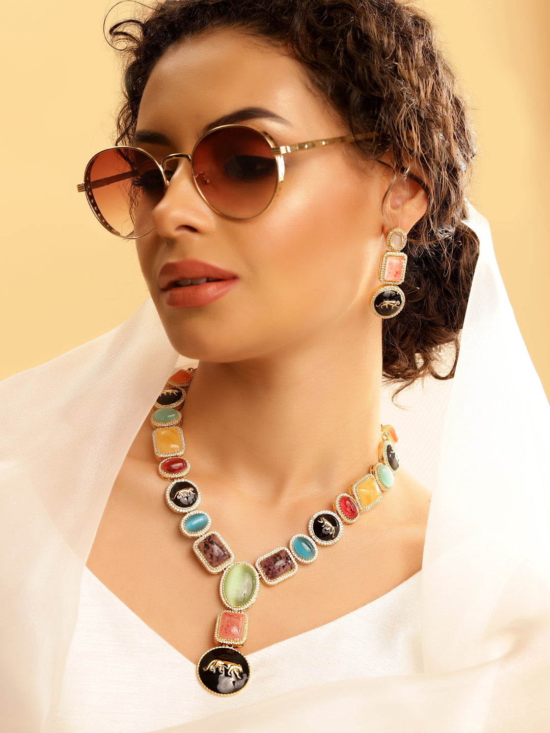 Multi Colour Gold Plated Jewellery Set