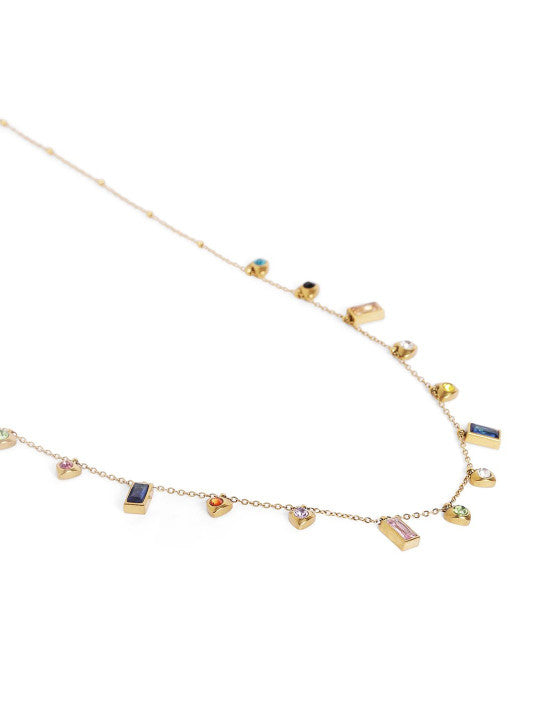 Ishin Multi  Colour Gold Plated Artificial Stones And Beads Chain