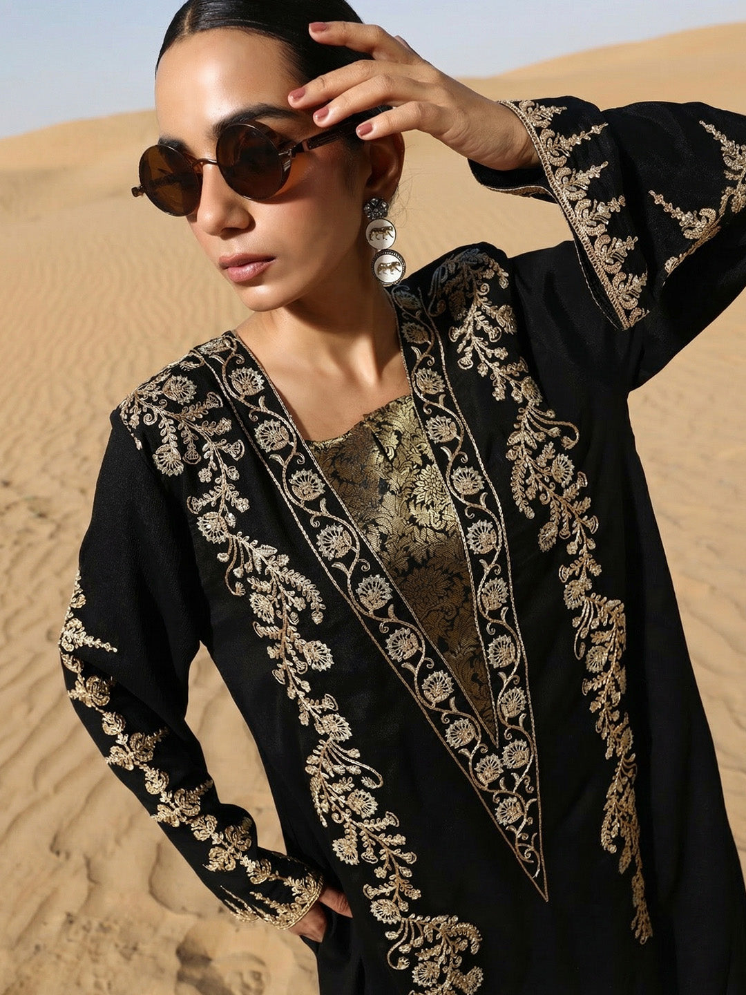 Rich Black Relaxed  Embroidered Abaya