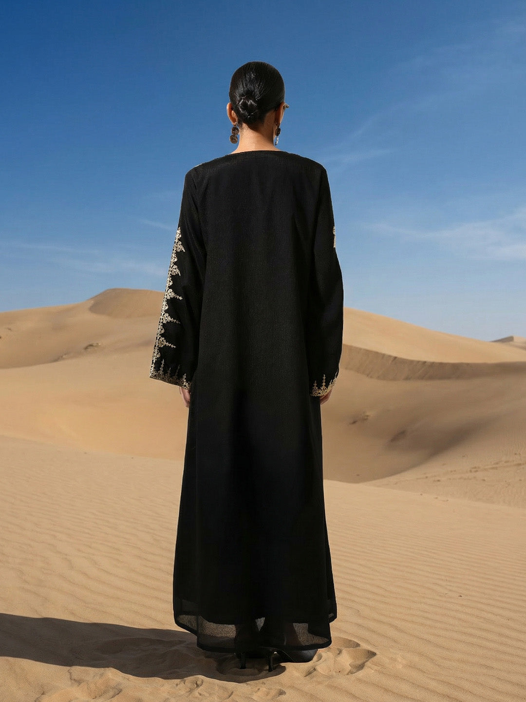 Rich Black Relaxed  Embroidered Abaya