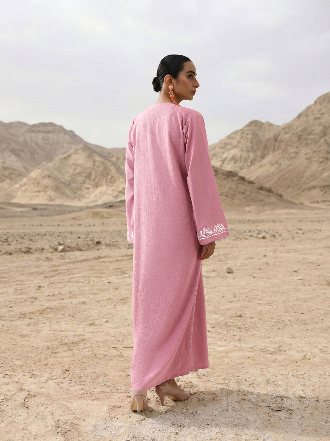 Rich Peach Relaxed Abaya with Hijab in Chinese Crepe
