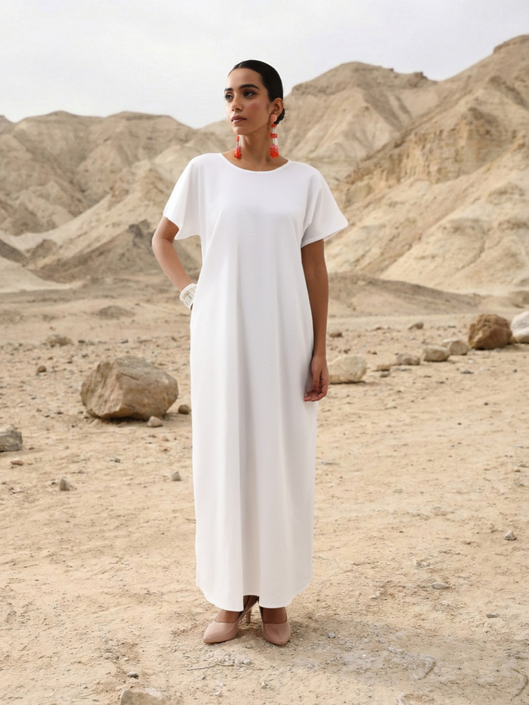 Rich Peach Relaxed Abaya with Hijab in Chinese Crepe