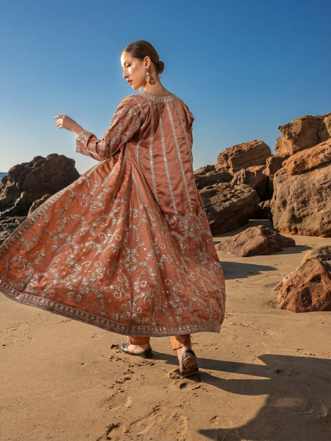 Rich Chinon Embroidered Brown Embroidered A Line Dresses StraightBottom