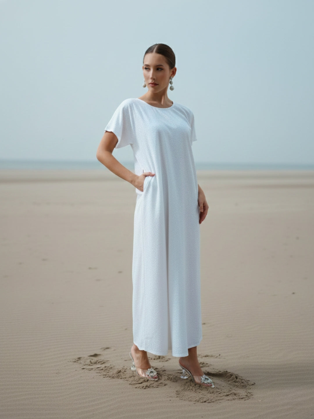 Rich Grey Relaxed Abaya with Hijab in Chinese Crepe