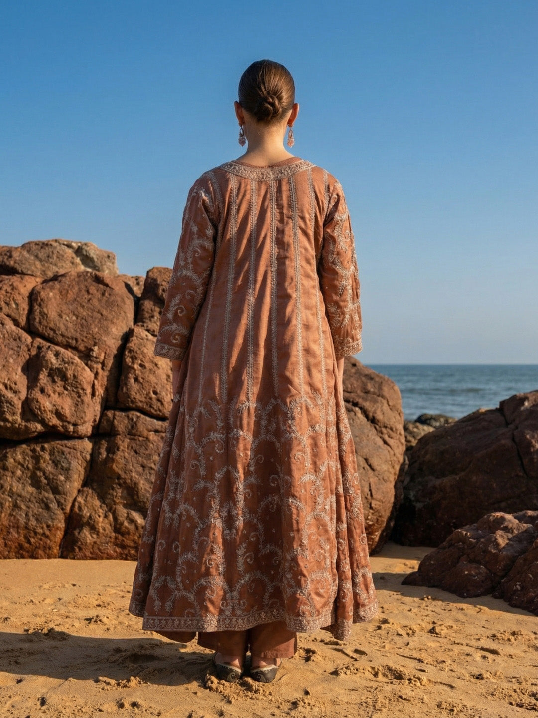 Rich Chinon Embroidered Brown Embroidered A Line Dresses StraightBottom