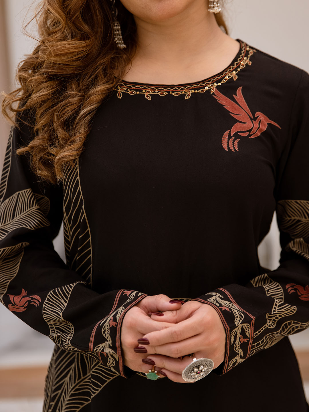 Comfy Black Rayon Bold Printed A-Line Kurta Set With Palazzo Bottom