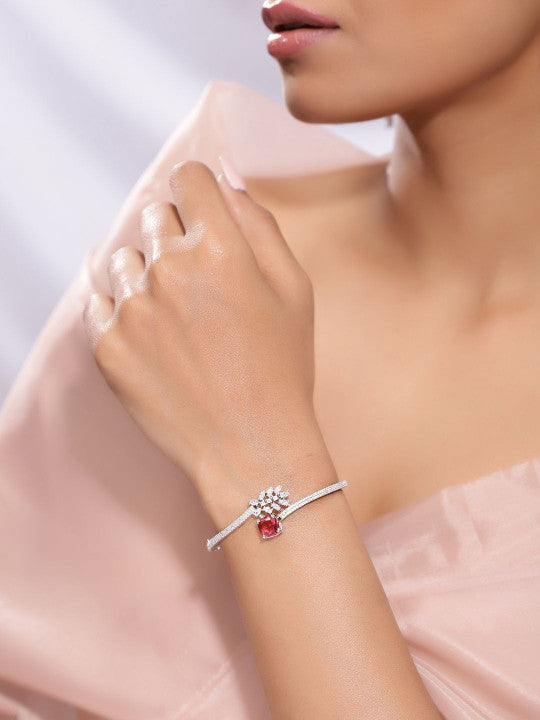 Ishin Red Colour Silver Plated American Diamond Kada