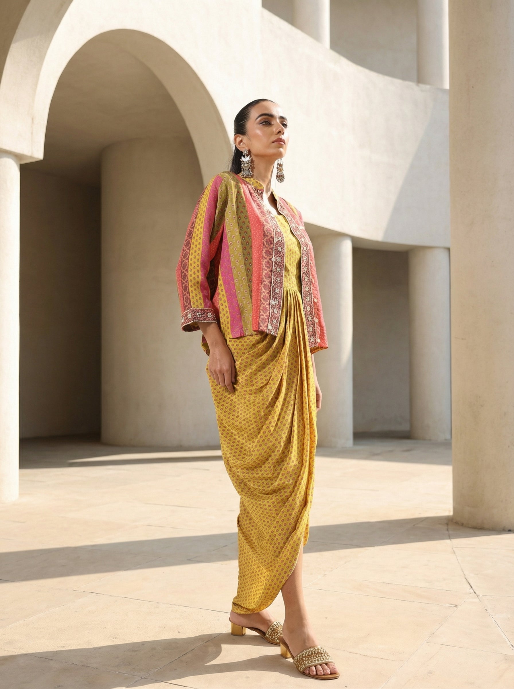 Rich Mustard Embroidered  Drape Co- ord set