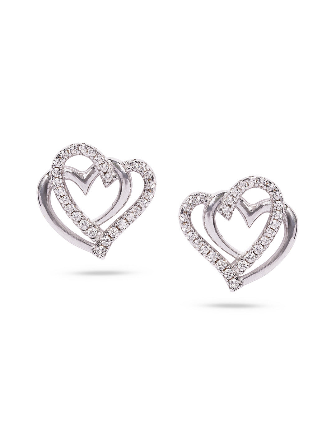 925 Silver Rodium Plated Heart shaped Zircon stud earring