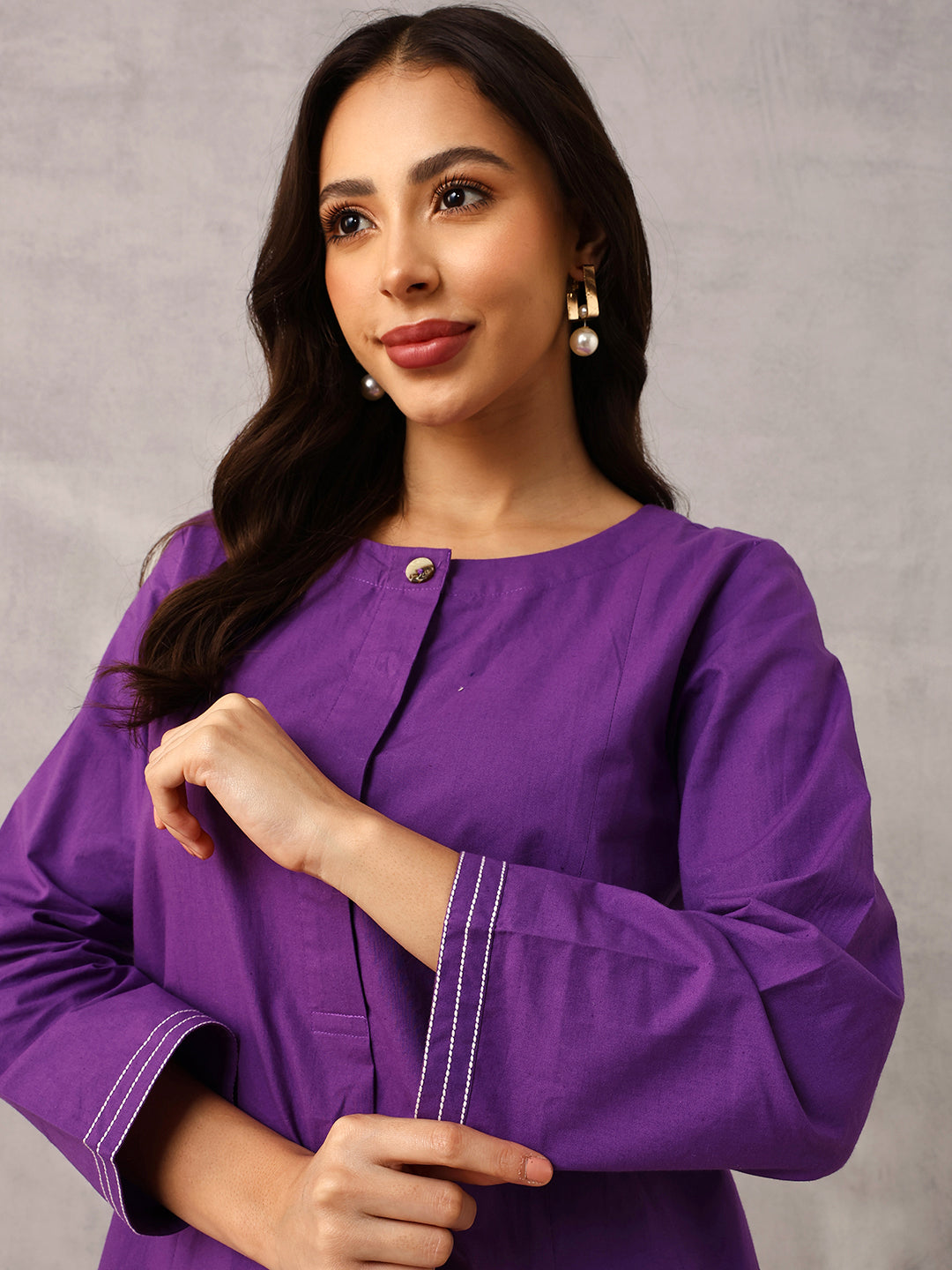 Purple Workwear  Tailored Solid Kurta with Trouser
